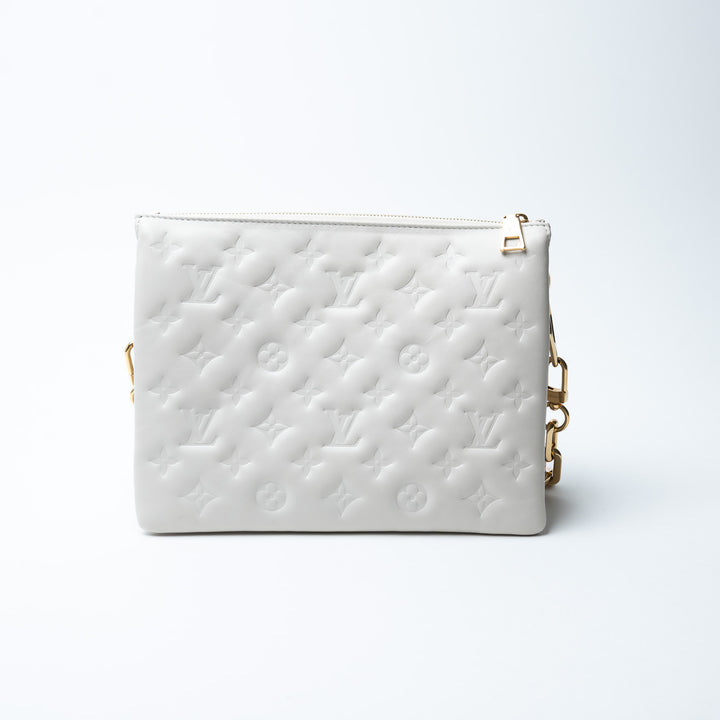 Louis Vuitton Soft White Monogram Embossed Lambskin Leather Coussin PM Bag