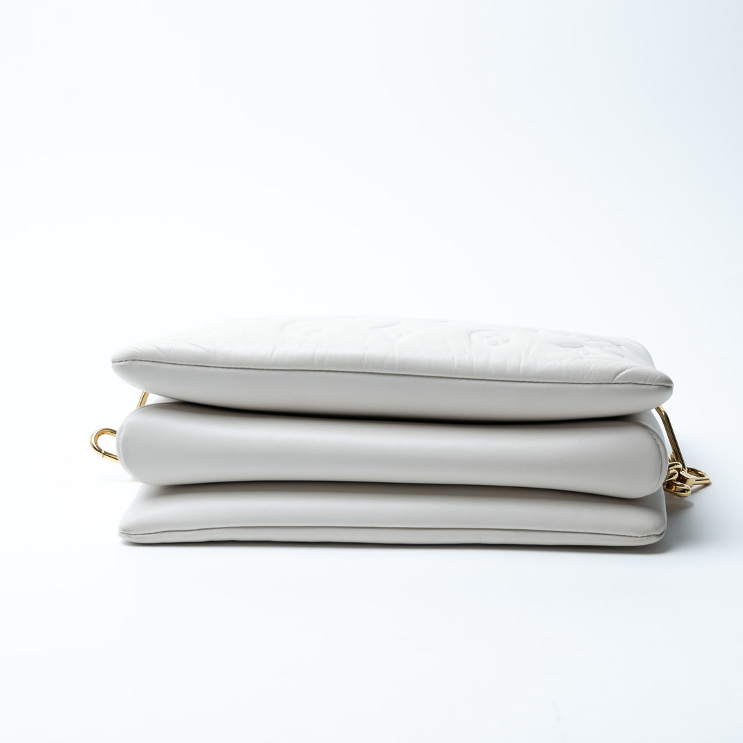 Louis Vuitton Soft White Monogram Embossed Lambskin Leather Coussin PM Bag