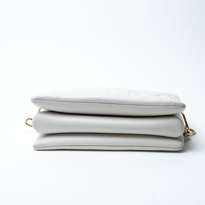 Louis Vuitton Soft White Monogram Embossed Lambskin Leather Coussin PM Bag