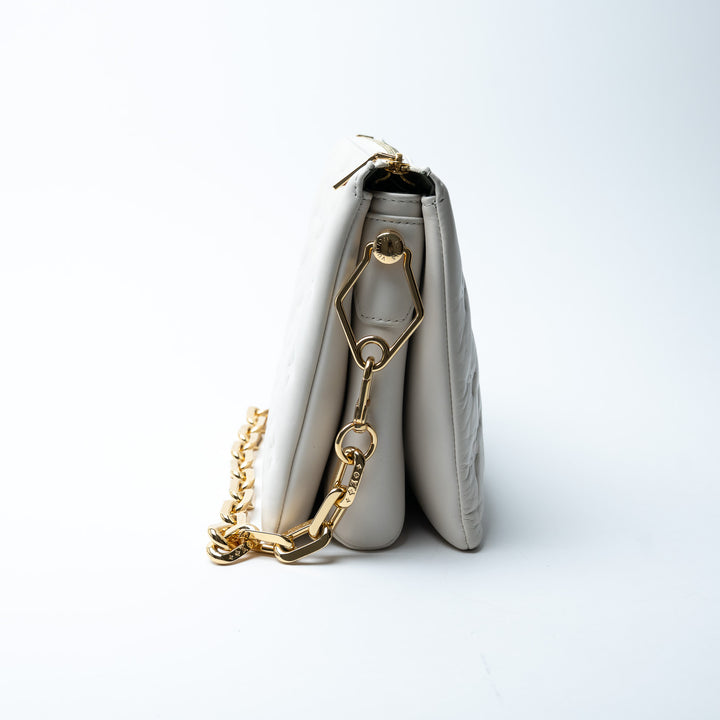 Louis Vuitton Soft White Monogram Embossed Lambskin Leather Coussin PM Bag