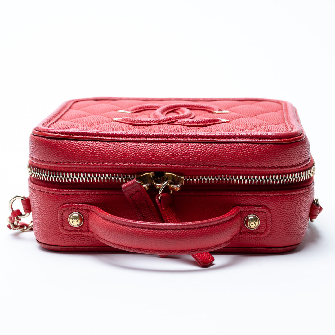 Pre-Loved Chanel™ Red Caviar Leather Small Filigree Vanity Case