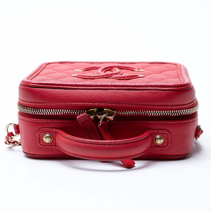 Pre-Loved Chanel™ Red Caviar Leather Small Filigree Vanity Case
