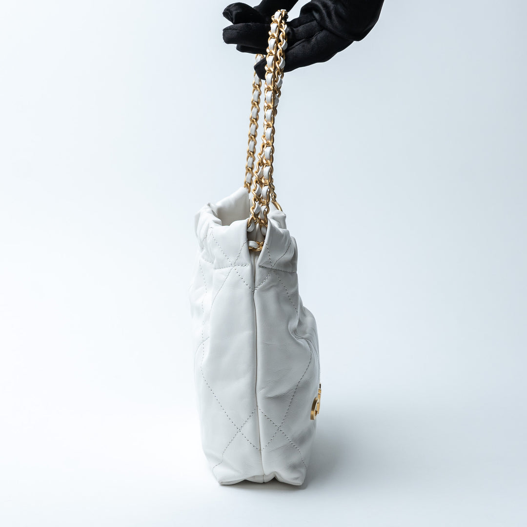 Pre-Loved Chanel™ White Lambskin Mini 22 Crossbody Bag with Gold Hardware