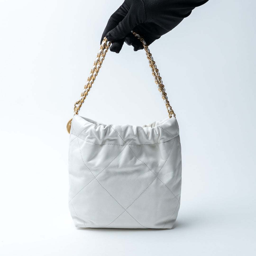 Pre-Loved Chanel™ White Lambskin Mini 22 Crossbody Bag with Gold Hardware