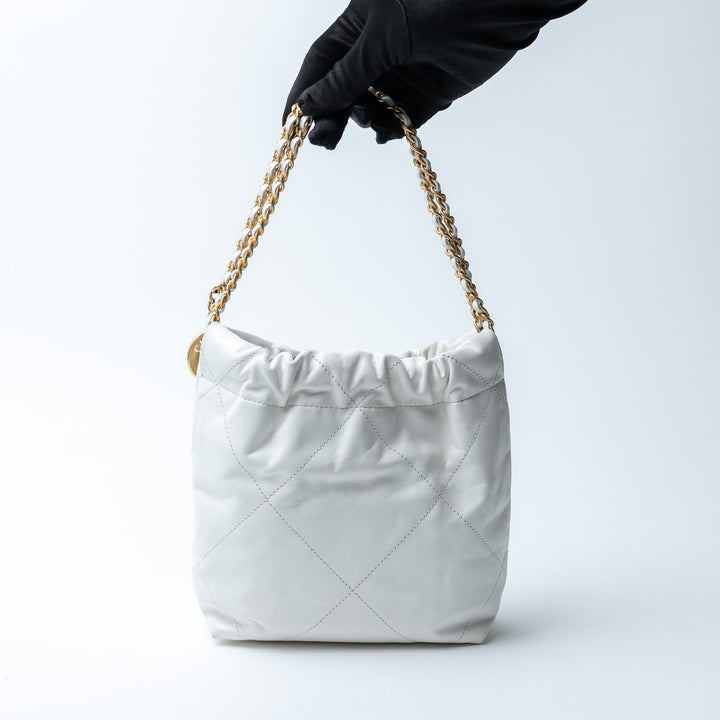 Pre-Loved Chanel™ White Lambskin Mini 22 Crossbody Bag with Gold Hardware