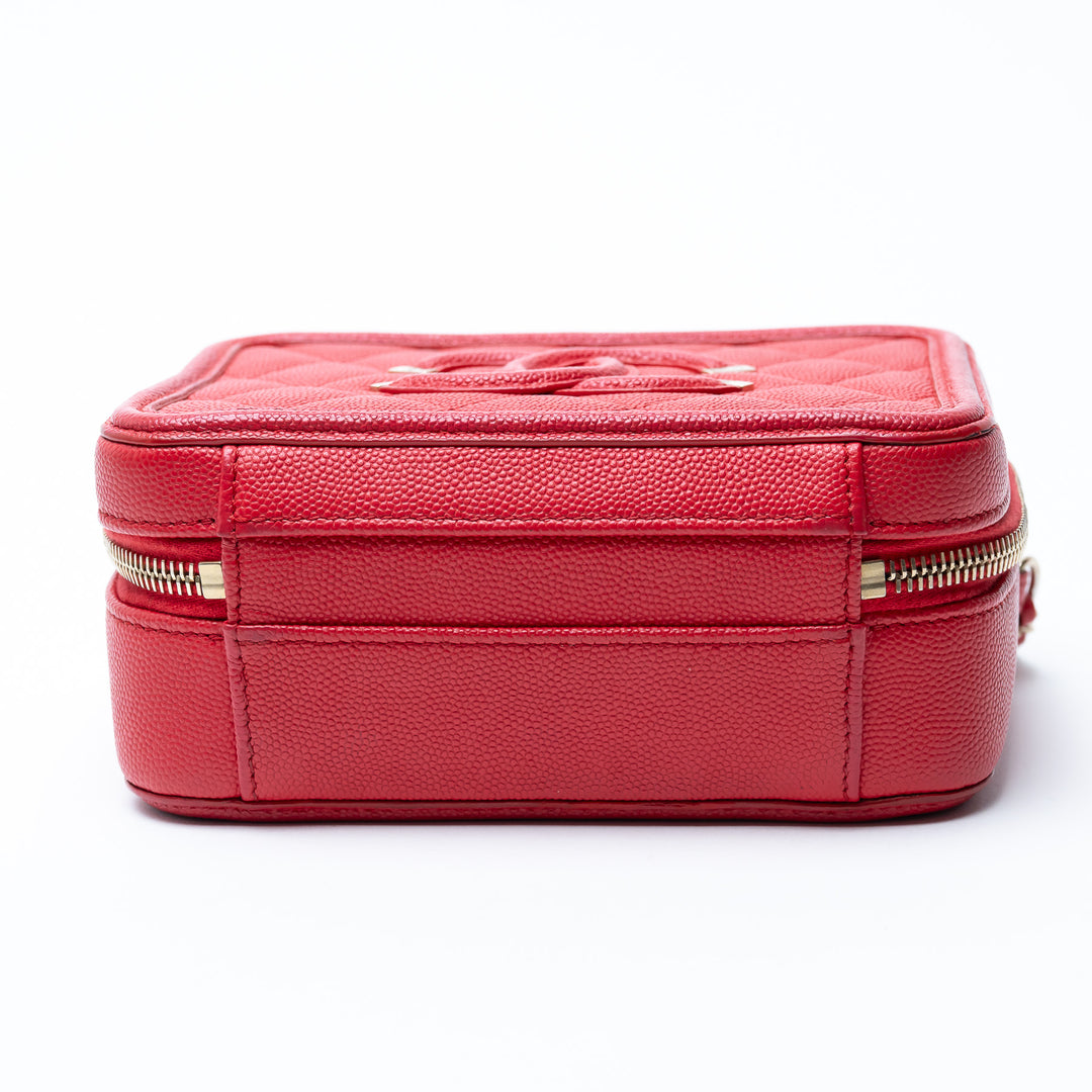 Pre-Loved Chanel™ Red Caviar Leather Small Filigree Vanity Case