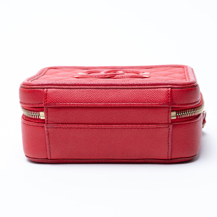Pre-Loved Chanel™ Red Caviar Leather Small Filigree Vanity Case