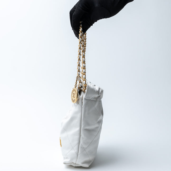 Pre-Loved Chanel™ White Lambskin Mini 22 Crossbody Bag with Gold Hardware