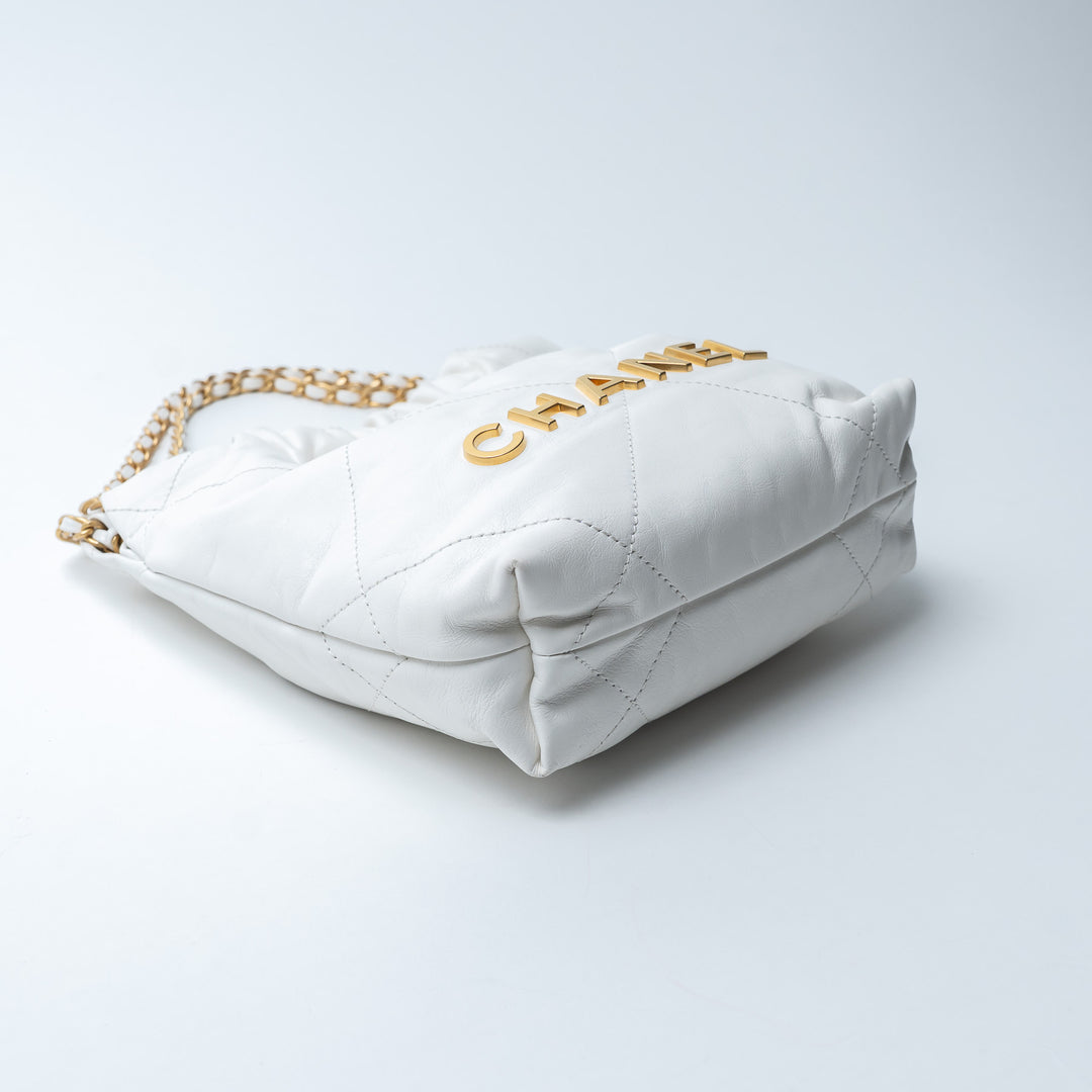 Pre-Loved Chanel™ White Lambskin Mini 22 Crossbody Bag with Gold Hardware