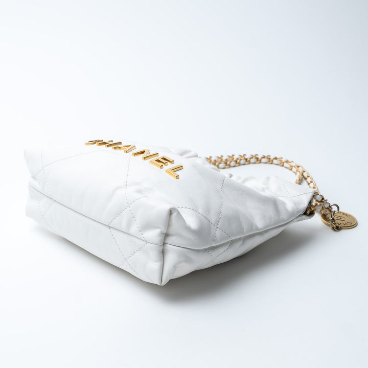 Pre-Loved Chanel™ White Lambskin Mini 22 Crossbody Bag with Gold Hardware