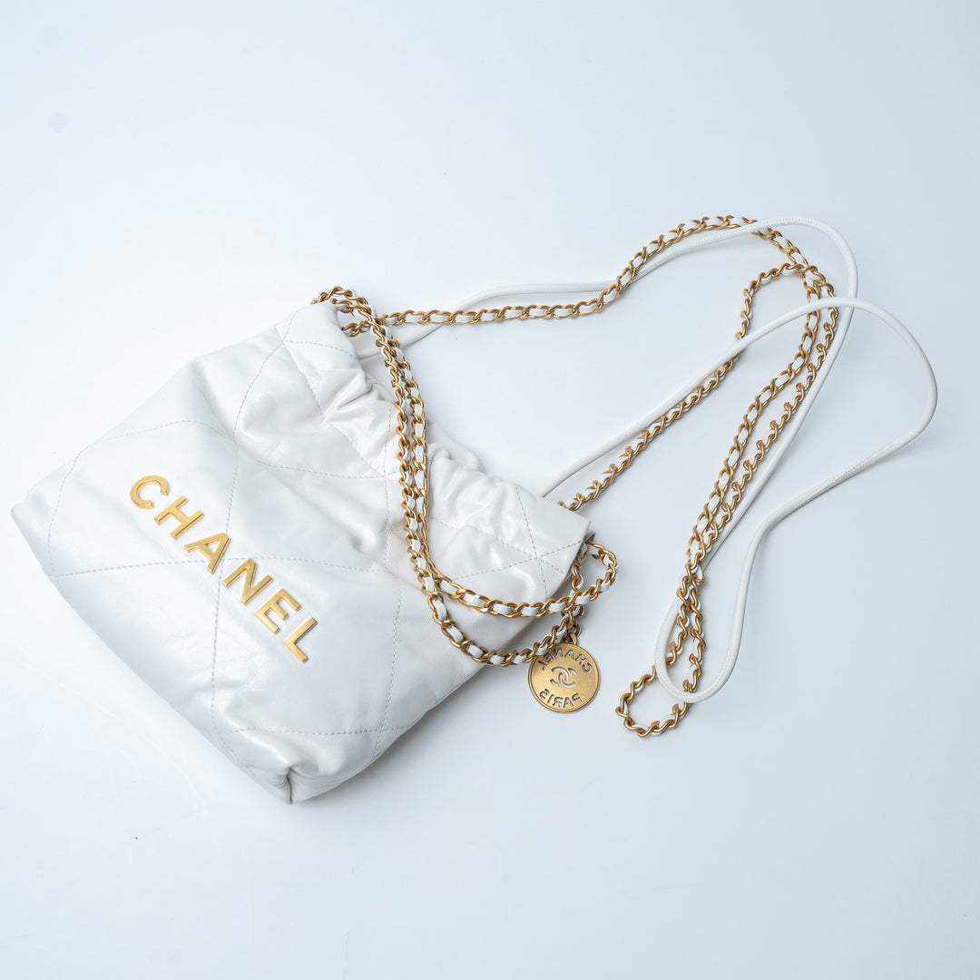 Pre-Loved Chanel™ White Lambskin Mini 22 Crossbody Bag with Gold Hardware