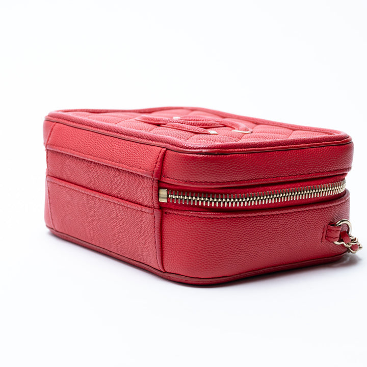 Pre-Loved Chanel™ Red Caviar Leather Small Filigree Vanity Case