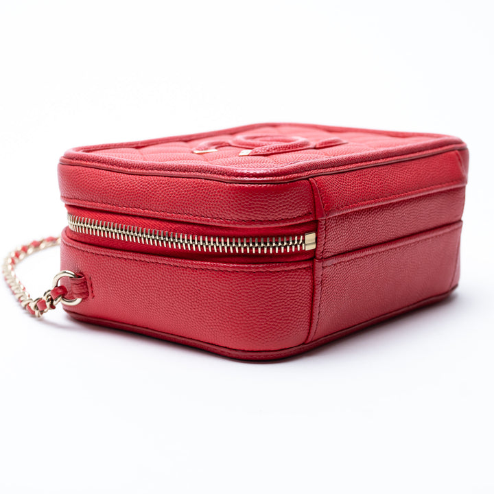 Pre-Loved Chanel™ Red Caviar Leather Small Filigree Vanity Case
