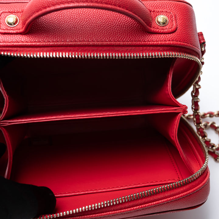 Pre-Loved Chanel™ Red Caviar Leather Small Filigree Vanity Case