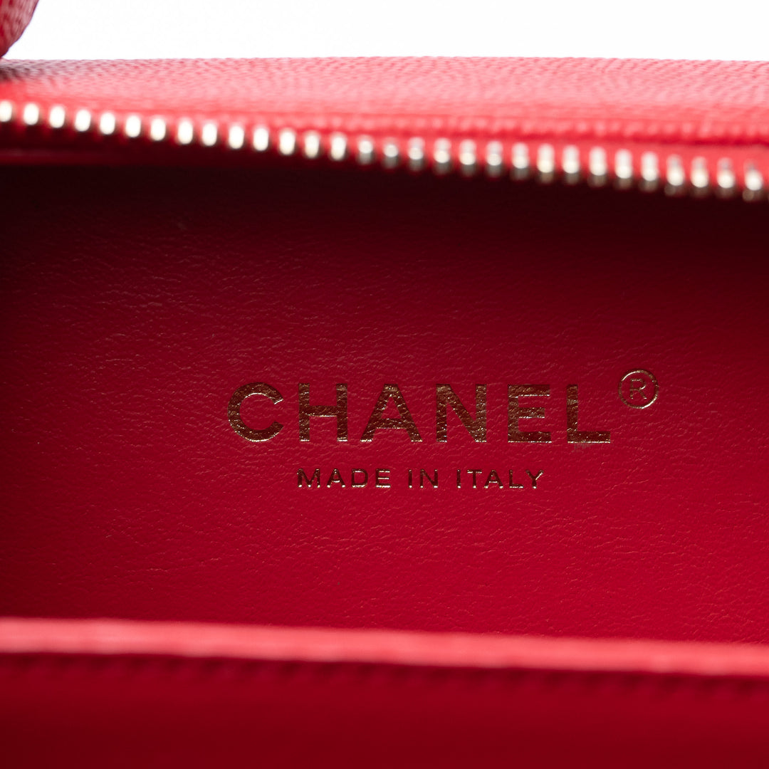 Pre-Loved Chanel™ Red Caviar Leather Small Filigree Vanity Case