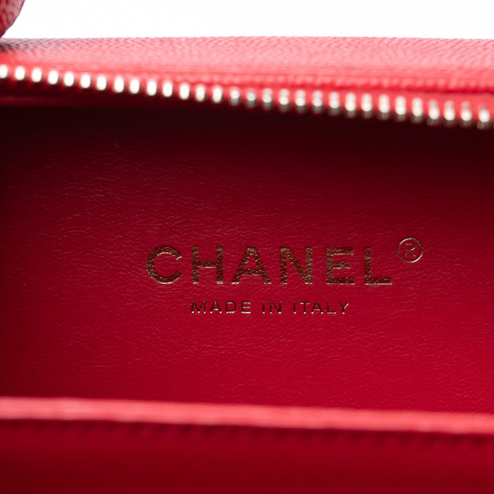 Pre-Loved Chanel™ Red Caviar Leather Small Filigree Vanity Case