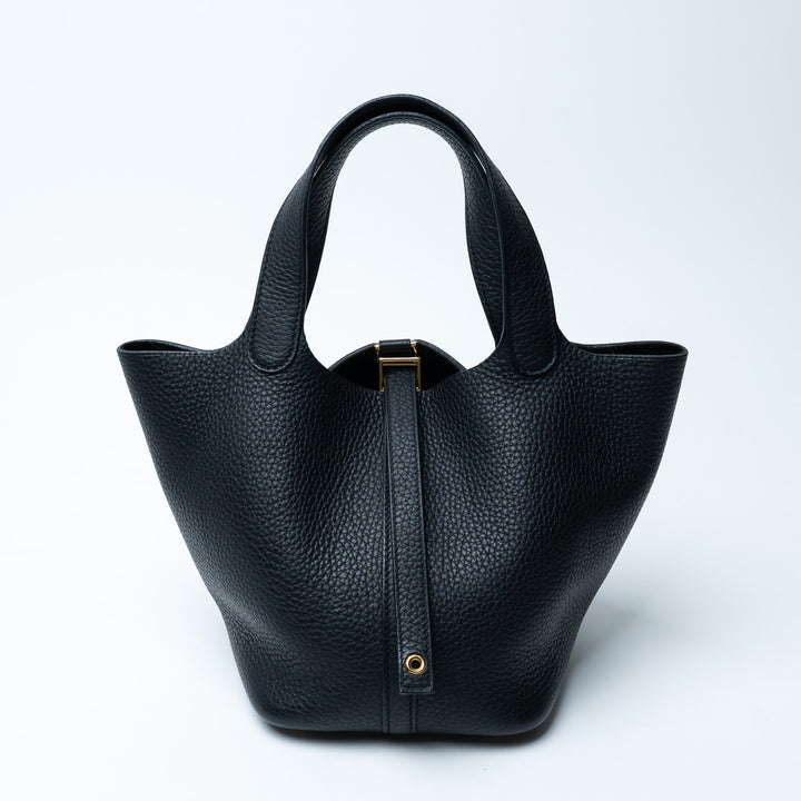 Hermes Black Clemence Leather Picotin 18 with Gold Hardware