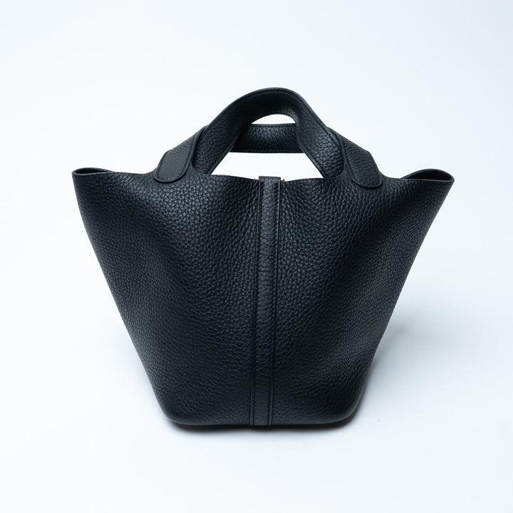 Hermes Black Clemence Leather Picotin 18 with Gold Hardware