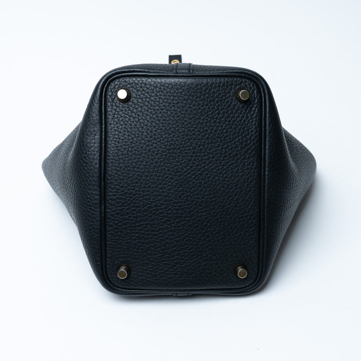 Hermes Black Clemence Leather Picotin 18 with Gold Hardware