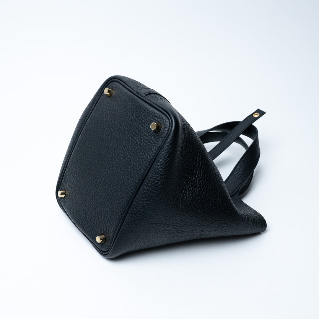 Hermes Black Clemence Leather Picotin 18 with Gold Hardware