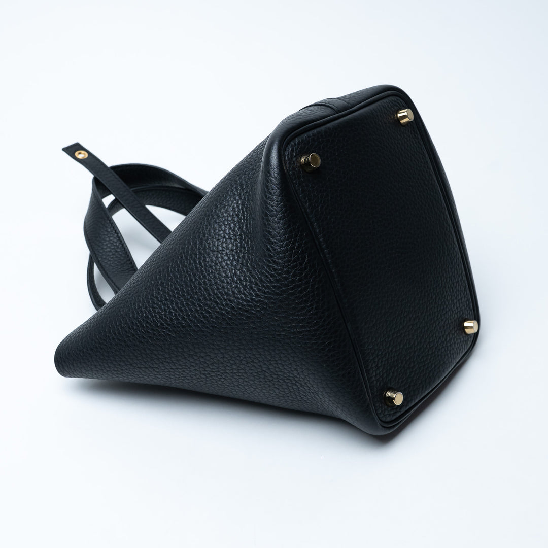 Hermes Black Clemence Leather Picotin 18 with Gold Hardware