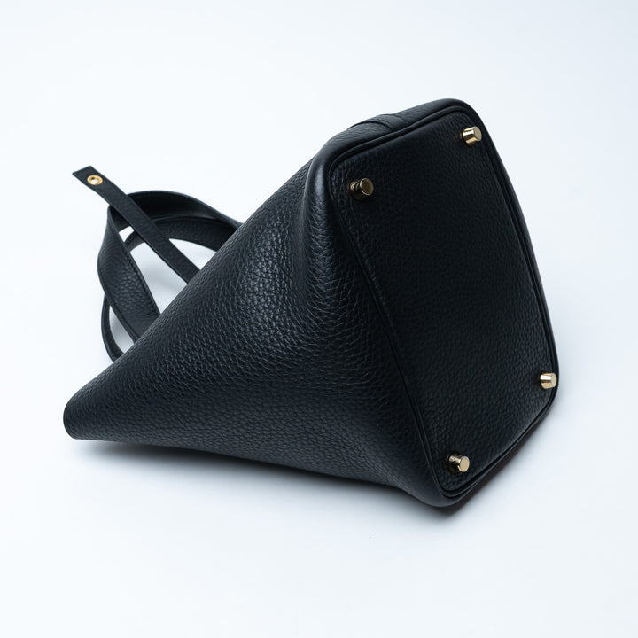 Hermes Black Clemence Leather Picotin 18 with Gold Hardware