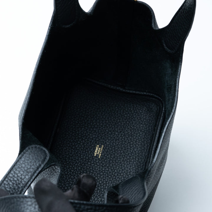 Hermes Black Clemence Leather Picotin 18 with Gold Hardware