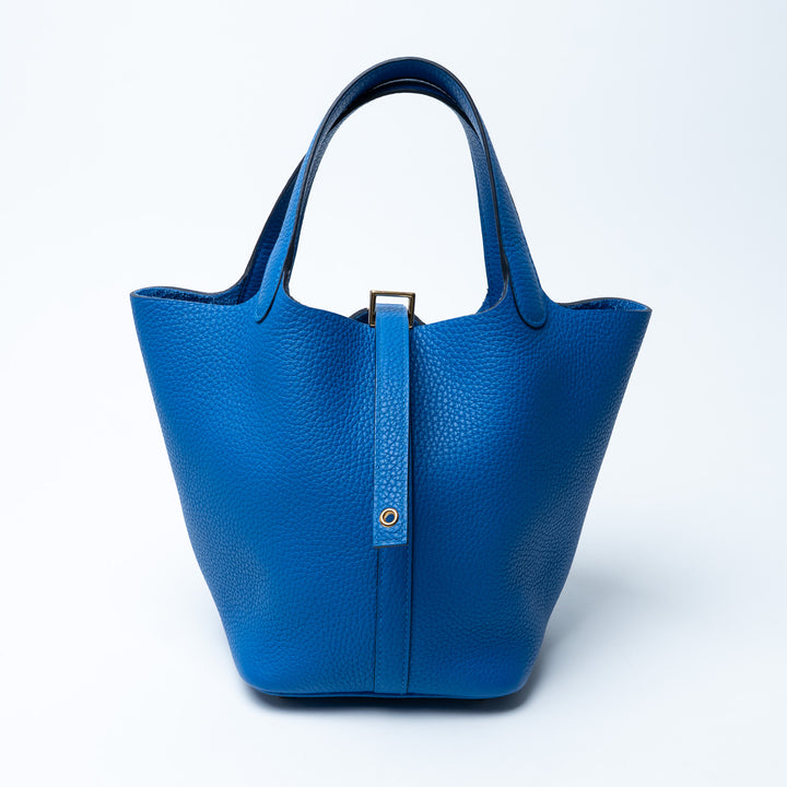 Hermes Picotin Lock 18 Bag in Blue Zellige Clemence Leather