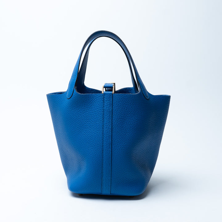 Hermes Picotin Lock 18 Bag in Blue Zellige Clemence Leather