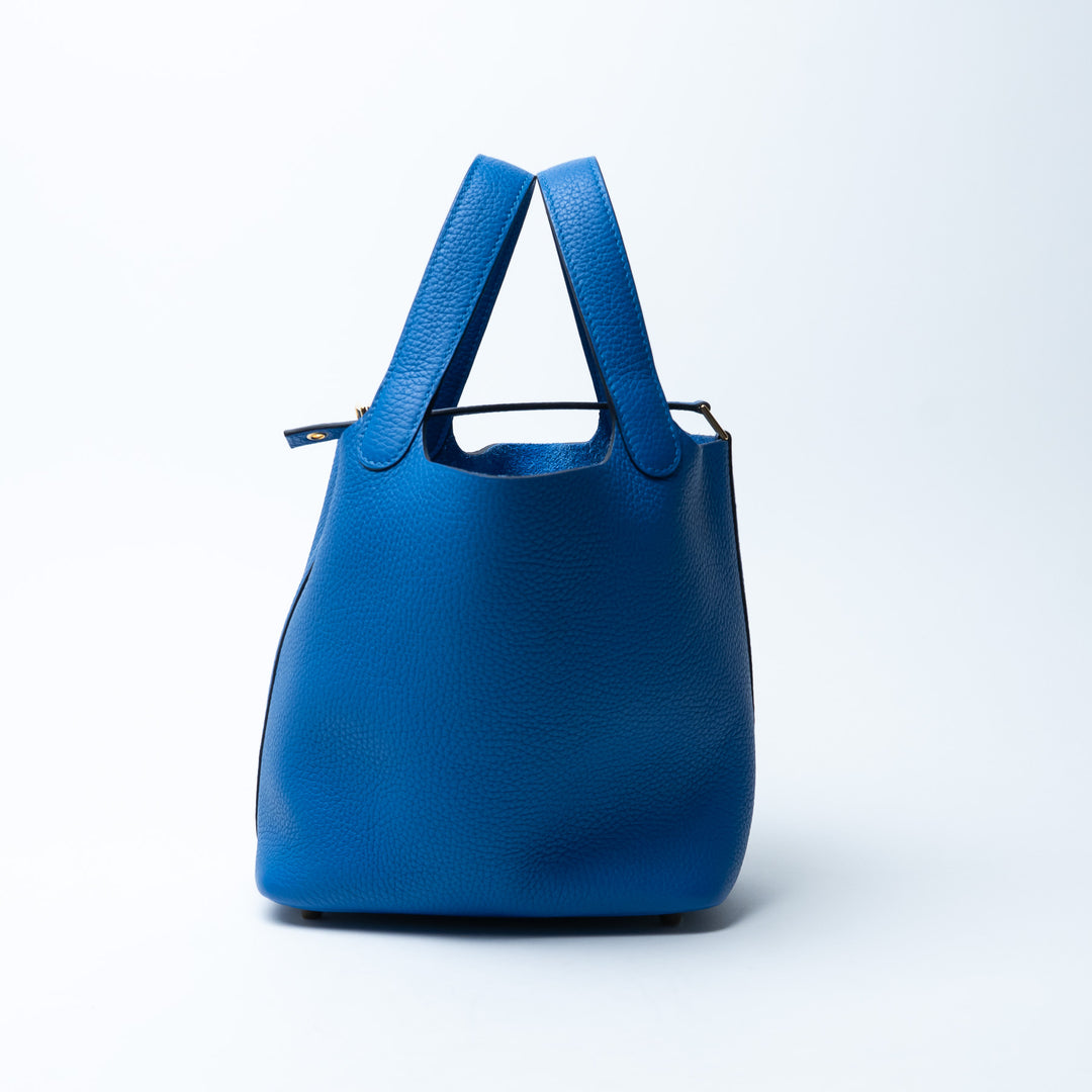 Hermes Picotin Lock 18 Bag in Blue Zellige Clemence Leather
