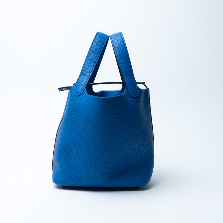 Hermes Picotin Lock 18 Bag in Blue Zellige Clemence Leather