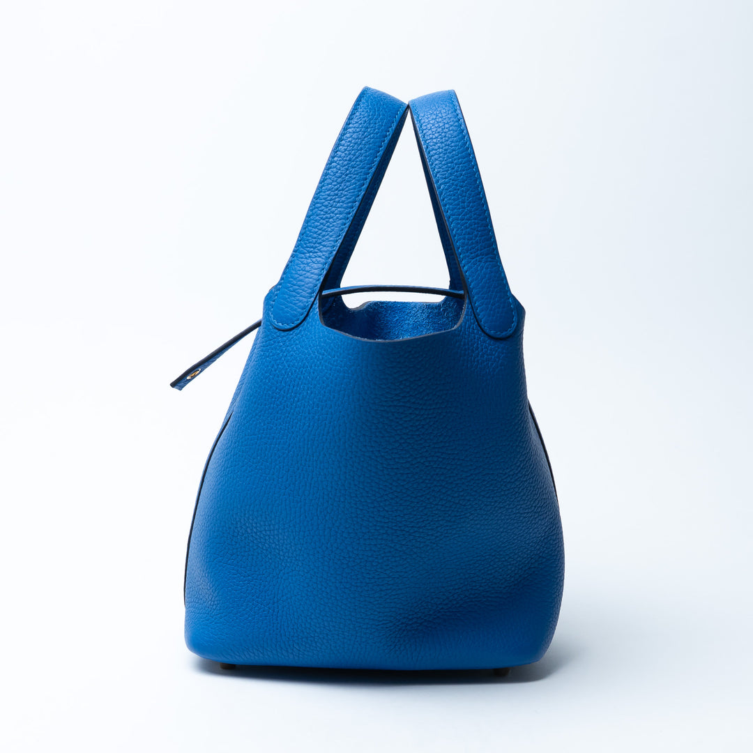 Hermes Picotin Lock 18 Bag in Blue Zellige Clemence Leather