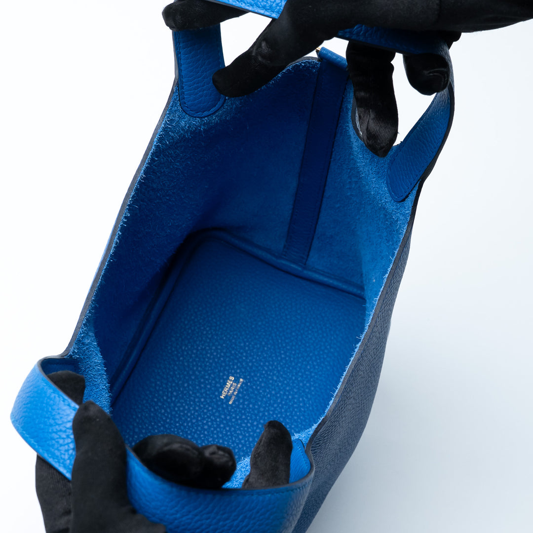 Hermes Picotin Lock 18 Bag in Blue Zellige Clemence Leather