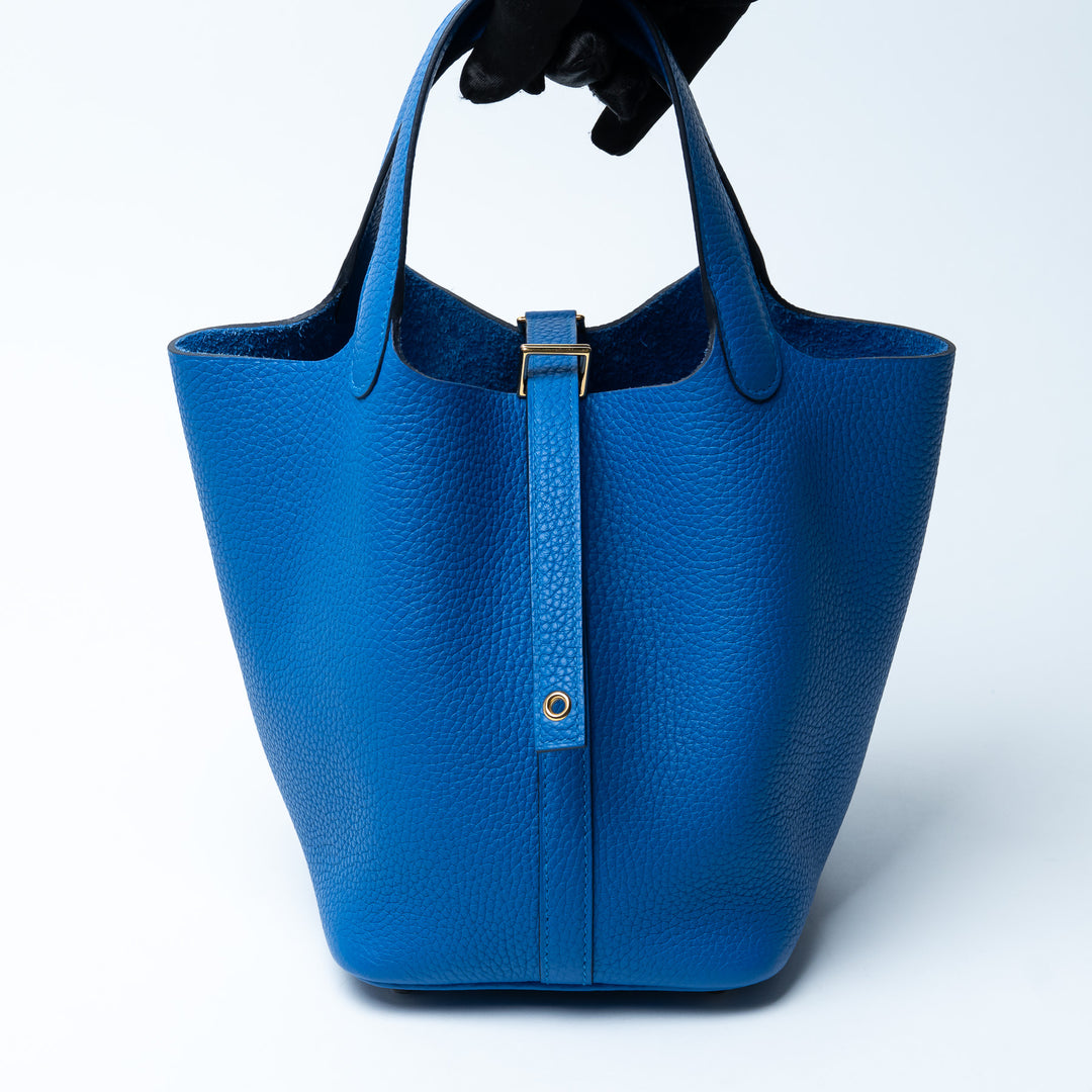 Hermes Picotin Lock 18 Bag in Blue Zellige Clemence Leather