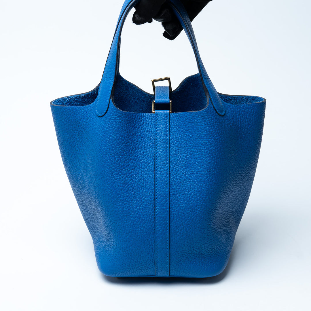 Hermes Picotin Lock 18 Bag in Blue Zellige Clemence Leather
