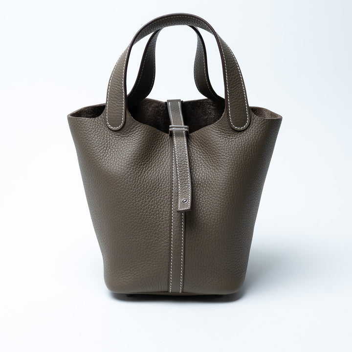 Hermes Etoupe Taurillon Celemence Leather Picotin Lock 18 Bag