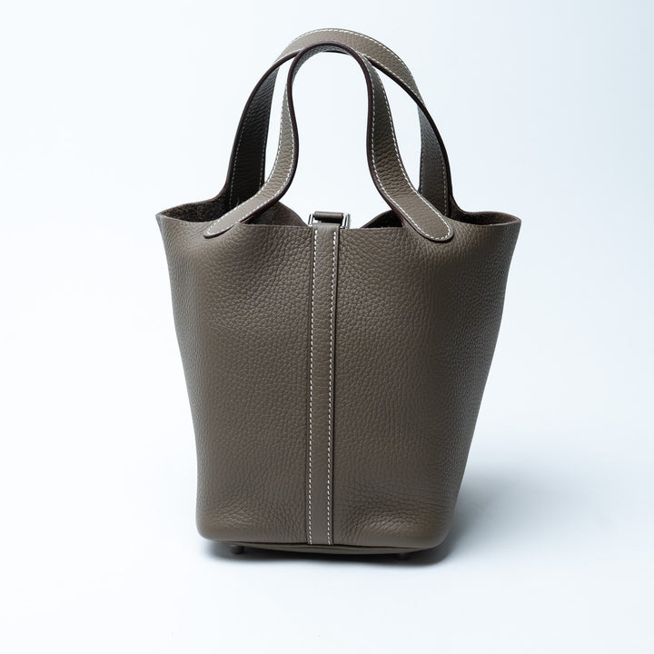 Hermes Etoupe Taurillon Celemence Leather Picotin Lock 18 Bag