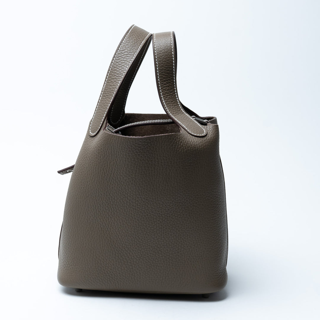 Hermes Etoupe Taurillon Celemence Leather Picotin Lock 18 Bag