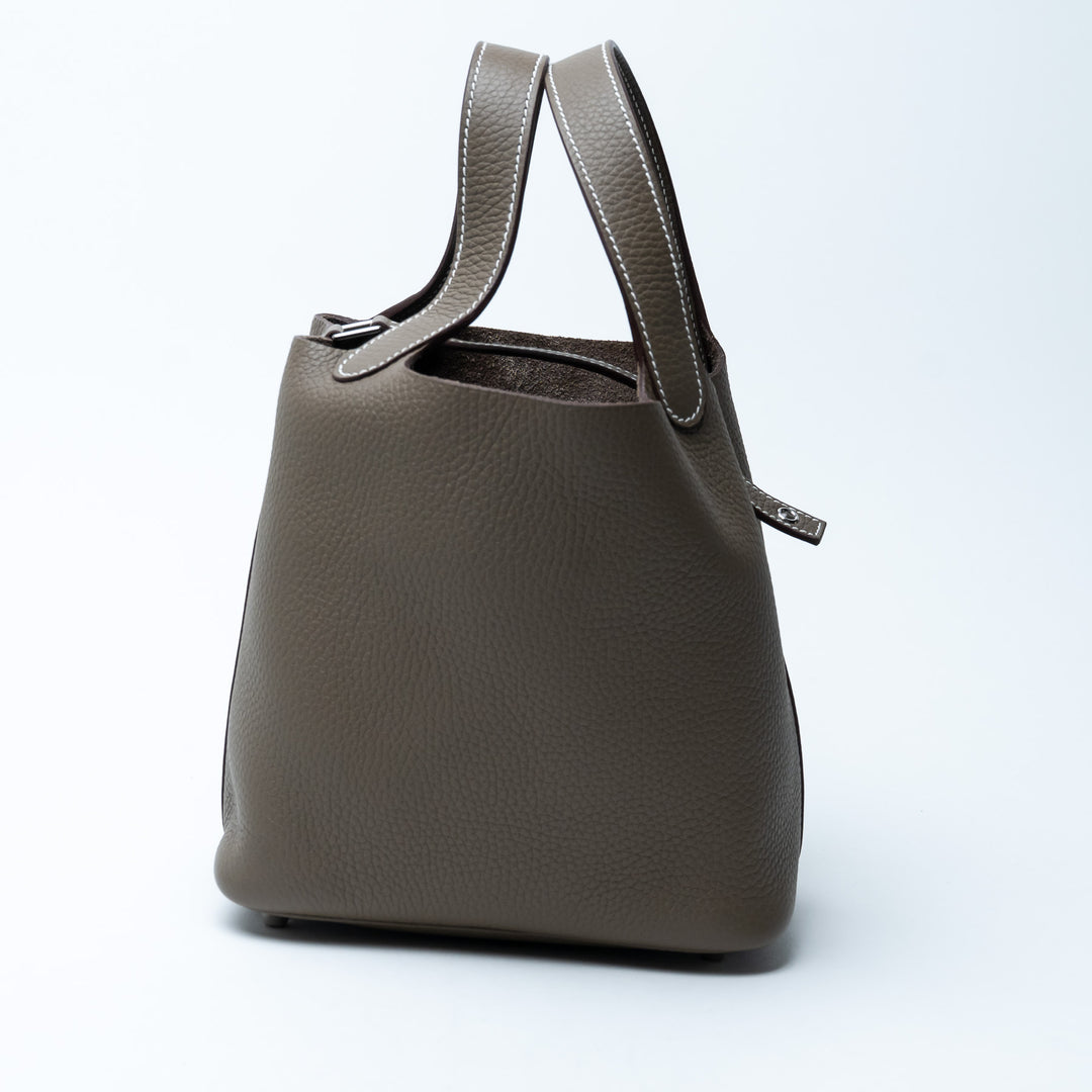 Hermes Etoupe Taurillon Celemence Leather Picotin Lock 18 Bag