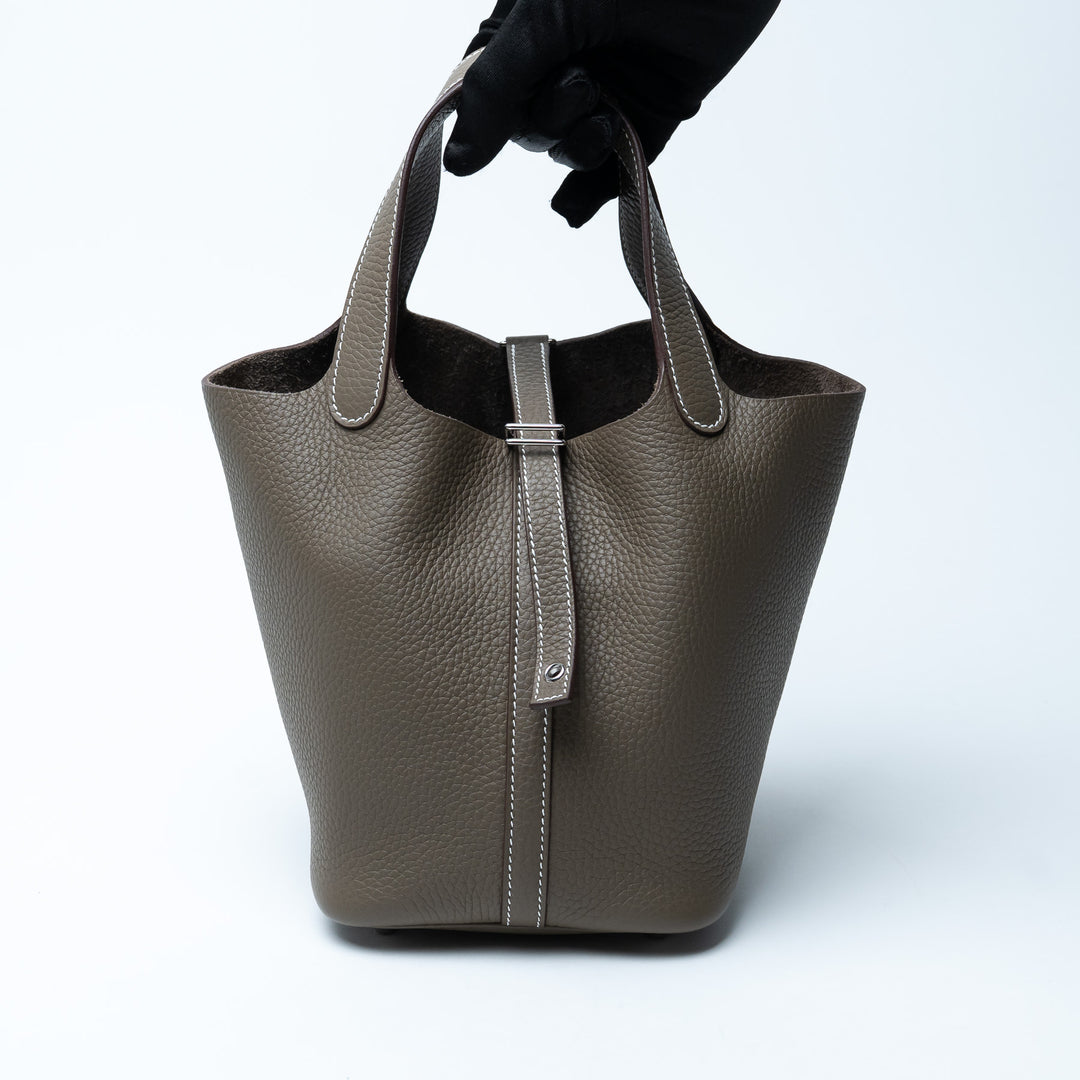 Hermes Etoupe Taurillon Celemence Leather Picotin Lock 18 Bag