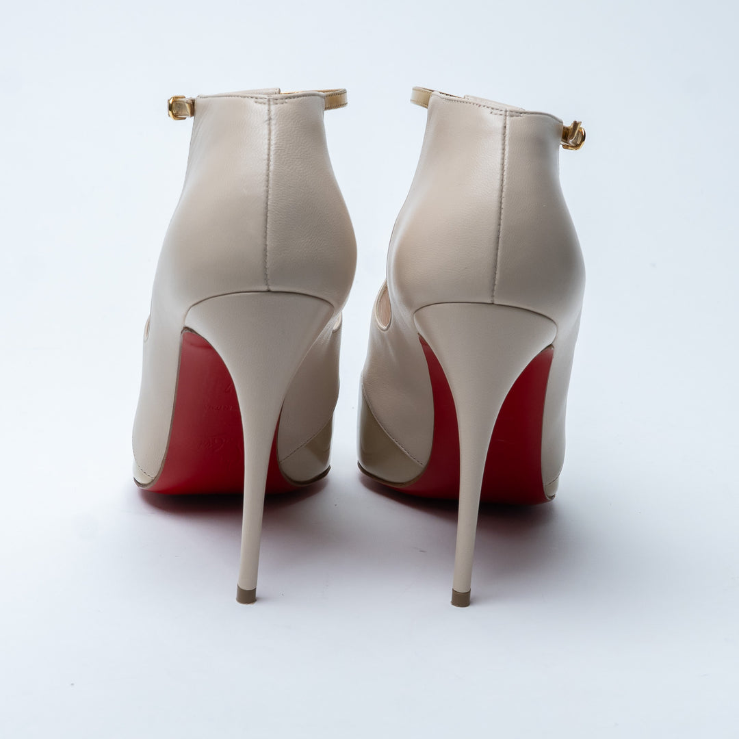 Louboutin Beige Smooth and Patent Leather Dictata Pumps Size 37