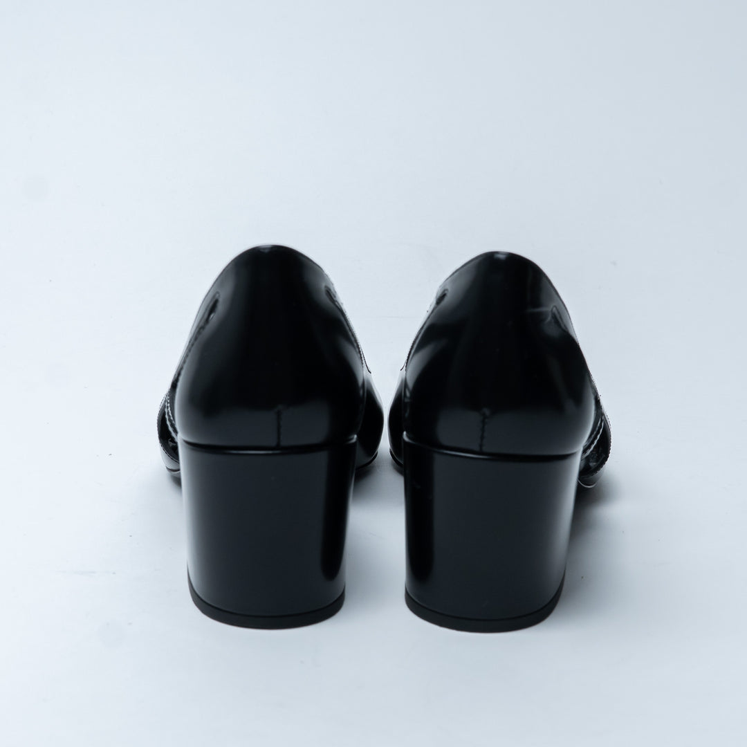 Prada Black Leather Cut-Out Block Heel Pointed-Toe Pumps Size 36