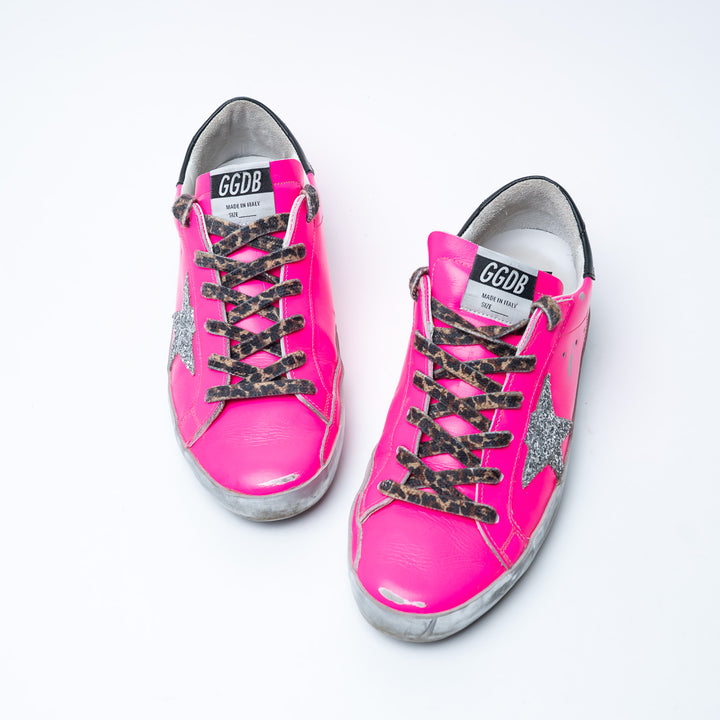 Golden Goose Pink Calf Leather Super-Star Glitter Low-Top Sneakers Size 39
