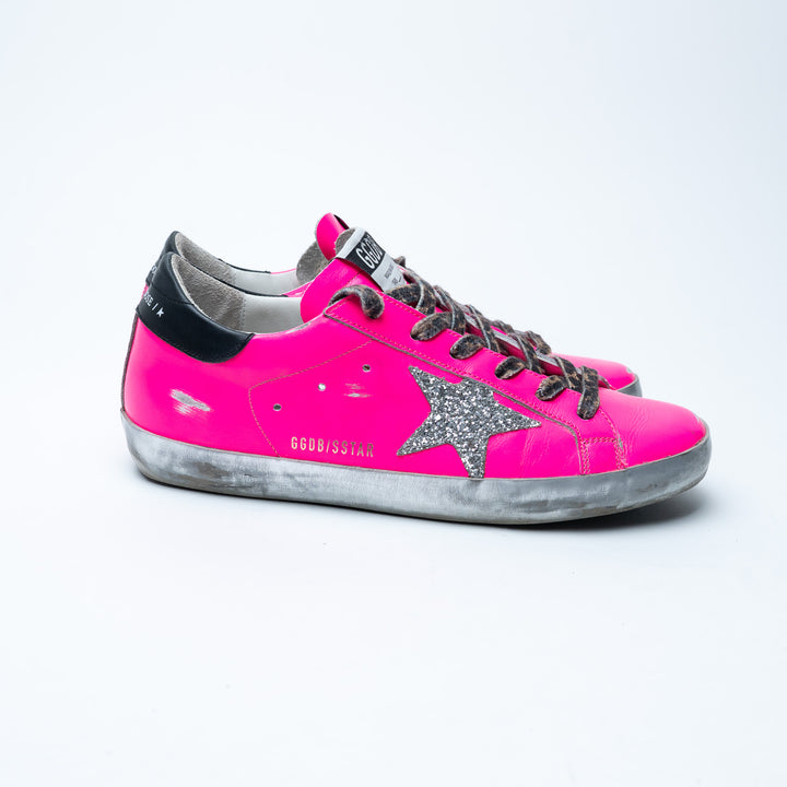 Golden Goose Pink Calf Leather Super-Star Glitter Low-Top Sneakers Size 39