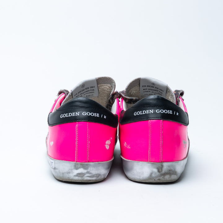 Golden Goose Pink Calf Leather Super-Star Glitter Low-Top Sneakers Size 39
