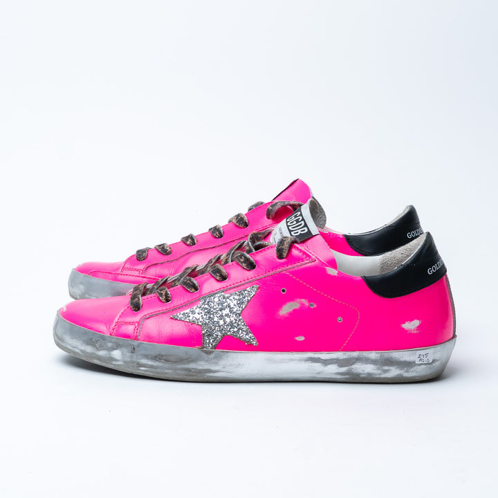 Golden Goose Pink Calf Leather Super-Star Glitter Low-Top Sneakers Size 39