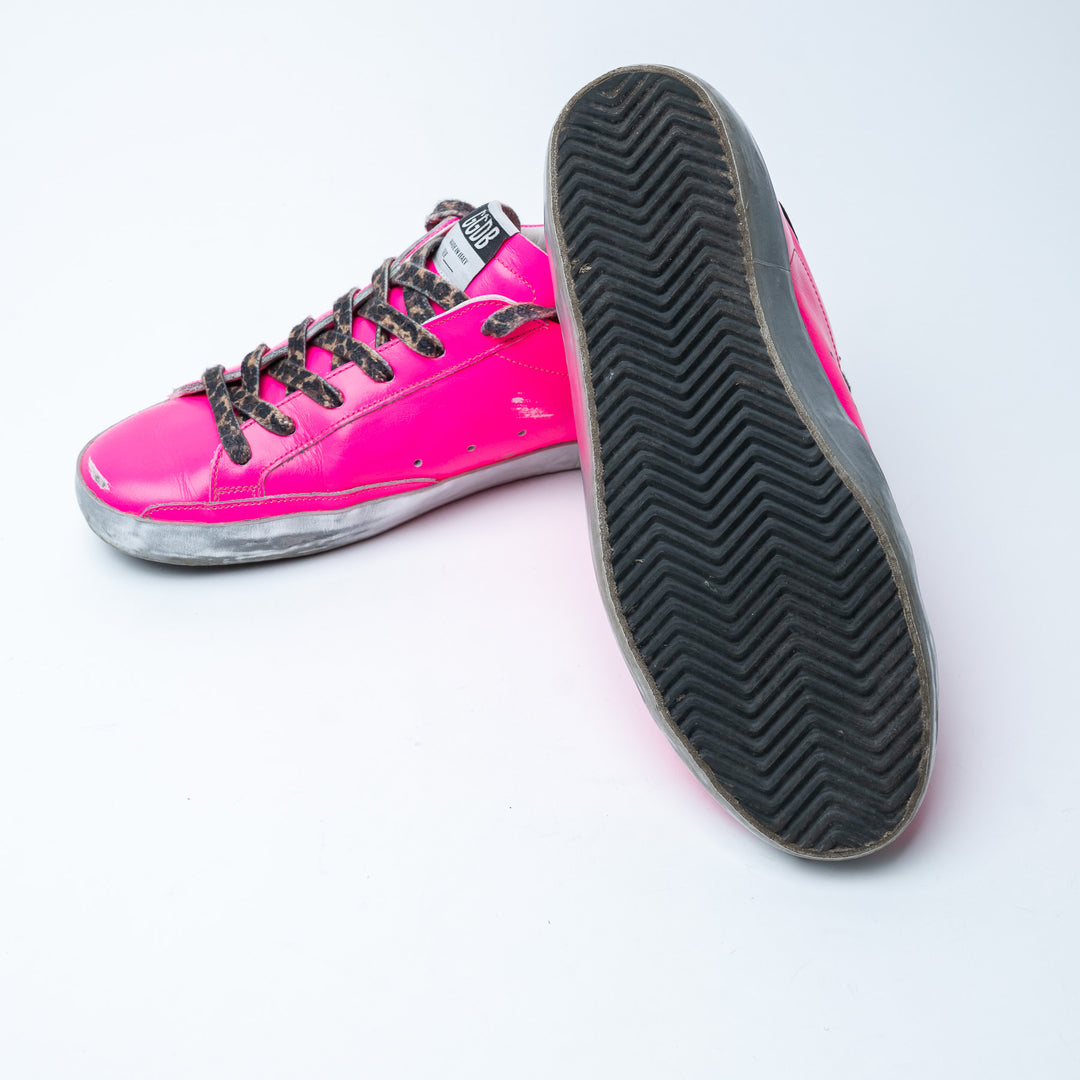 Golden Goose Pink Calf Leather Super-Star Glitter Low-Top Sneakers Size 39