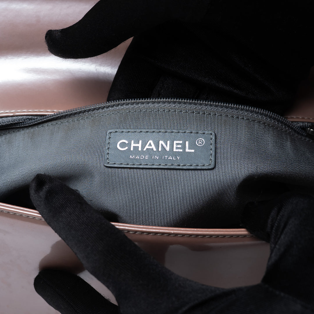 Pre-Loved Chanel™ Metallic Blush Pink Patent Leather Medium Boy Bag