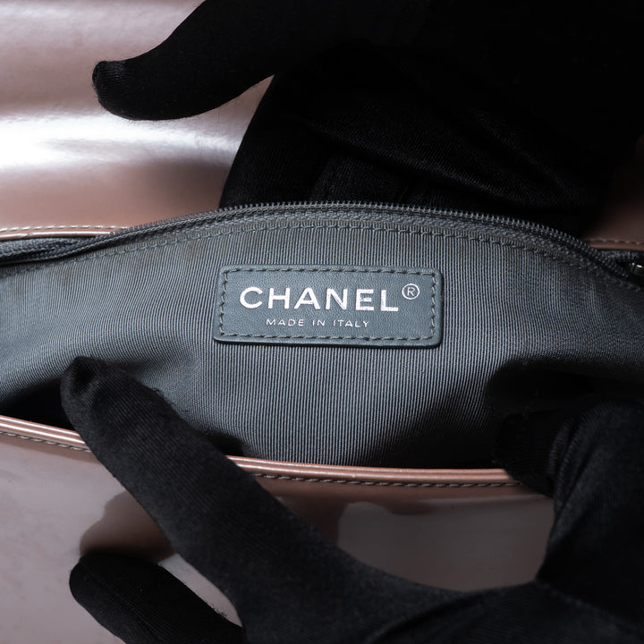 Pre-Loved Chanel™ Metallic Blush Pink Patent Leather Medium Boy Bag