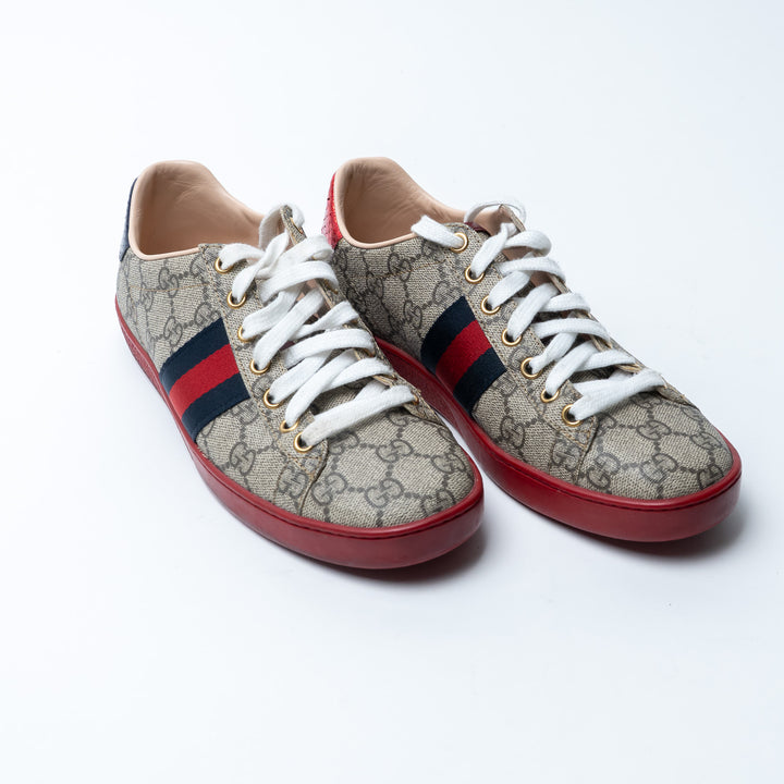 Gucci Monogram GG Supreme Canvas Sneakers with Stripe Detail Size 36.5